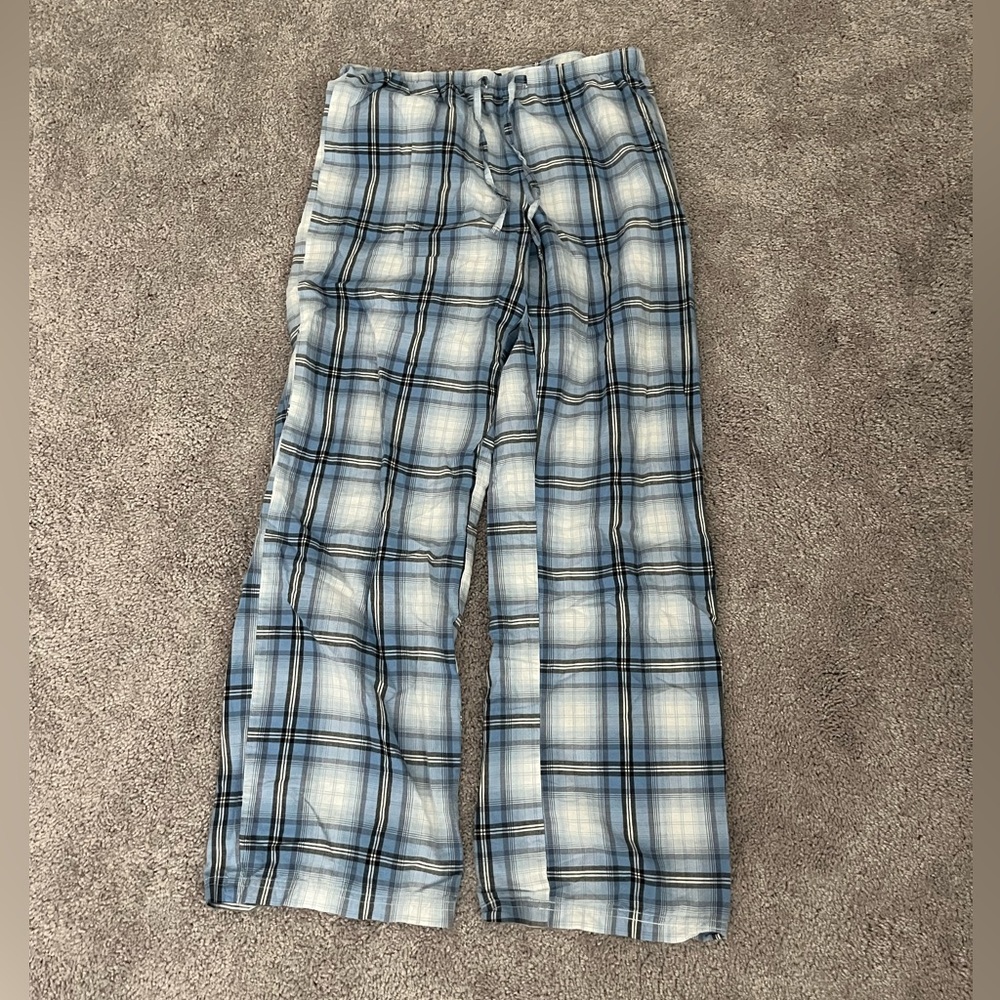 Blue and White Plaid Flannel Pajama Pants